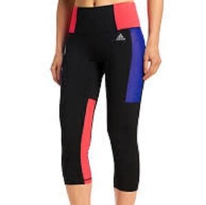 Adidas Black and Red Leggings Athletic Stretchy Bottoms (Excellent Condition)